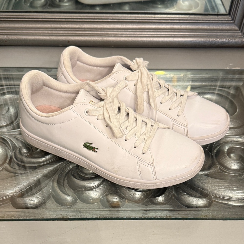 Lacoste White Leather Low-Top Sneakers with Green Croc Logo